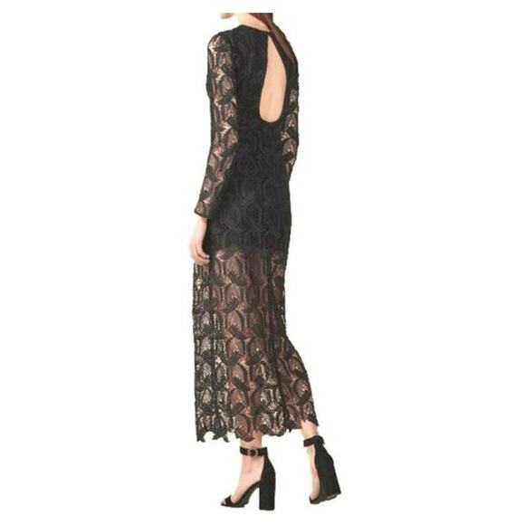 Maje Dress Size M E17 Rosane Guipure Lace & Crepe Maxi Open Back Evening Formal - Picture 9 of 10